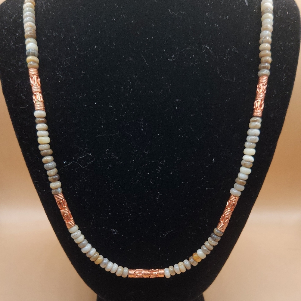 Silver Leaf Jasper and Copper Beaded Necklace